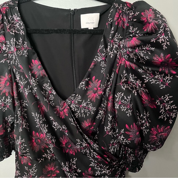 CINQ A SEPT Black Raspberry Floral puff sleeve Daisy Kacy Dress - Picture 7 of 9